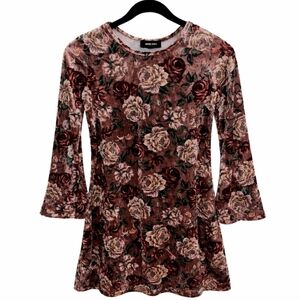 Amy Byer Burgundy Juniors Floral Velour Tunic Top Sz Lg
